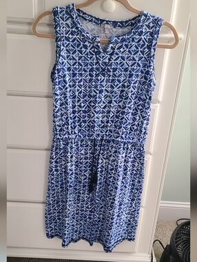 T for Talbots Womens Mini Dress Small Petite Blue Stretch Resort Cruise Preppy